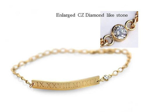 Gold bar bracelet with CZ / Diamond name bar bracelet / Bridesmaid jewelry / Birthstone bracelet / New mom bracelet / Engraved Bracelet