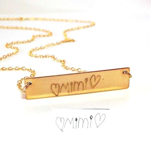 Handwriting necklace Engraved Children Art Necklace /gift for mom Handwritten Necklace / drawing engraved Rose Gold Personalized engraved - LillaDesigns