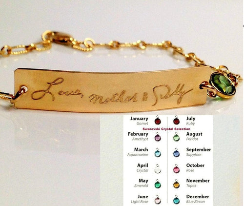 Handwriting Bracelet  / Actual Handwritten Jewelry Birthstone Signature Bracelet Personalized engraved bracelet Memorial loved one's writing