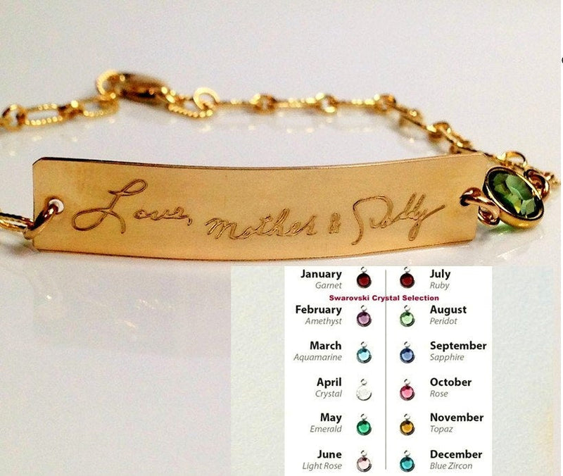 Handwriting Bracelet  / Actual Handwritten Jewelry Birthstone Signature Bracelet Personalized engraved bracelet Memorial loved one's writing