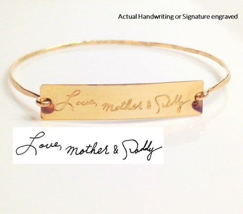 Gold Handwriting Bangle  / Actual Handwriting Bangle / Handwriting Bracelet / Custom handwriting  bracelet / Memorial handwriting jewelry - LillaDesigns
