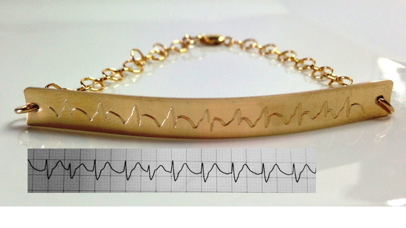 Custom sonogram heartbeat  necklace -  Engraved Handwriting Bracelet Long Gold Bar engraved - EKG - ECG - Voice sound necklace-Lilladesigns