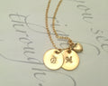 Gold Initial Necklace Personalized Disc Necklace Handstamped Initials with heart charm Romantic jewelry Heart Initial Necklace Gold Filled