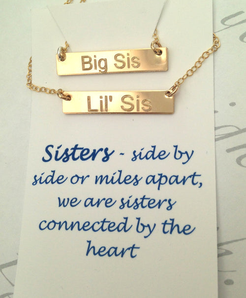 Big sis lil sis necklace, Gold Bar Necklace - LillaDesigns