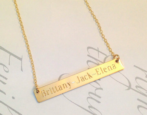 3 Name Necklace / Three Name Necklace /Gold Bar Necklace/ Long Bar necklace /Personalized  Mothers Necklace/Gift for Mom/Silver Gold