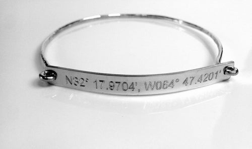 Coordinate Bracelet, Bar bracelet Silver Latitude Longitude Bangle Bracelet - LillaDesigns