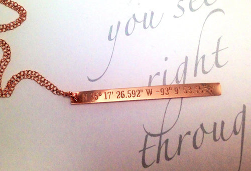 Custom Coordinate Necklace - Rose Gold Coordinate Necklace - Vertical bar -Longitude Necklace, Latitude Engraved Gold Bar Necklace