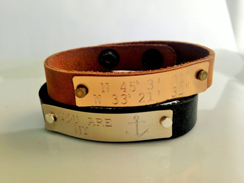Men's Copper Bracelet -Men's Leather Personalized Bracelet Boyfriend gift -Engraved Mens Bracelet - Mens Jewelry Gift for Him