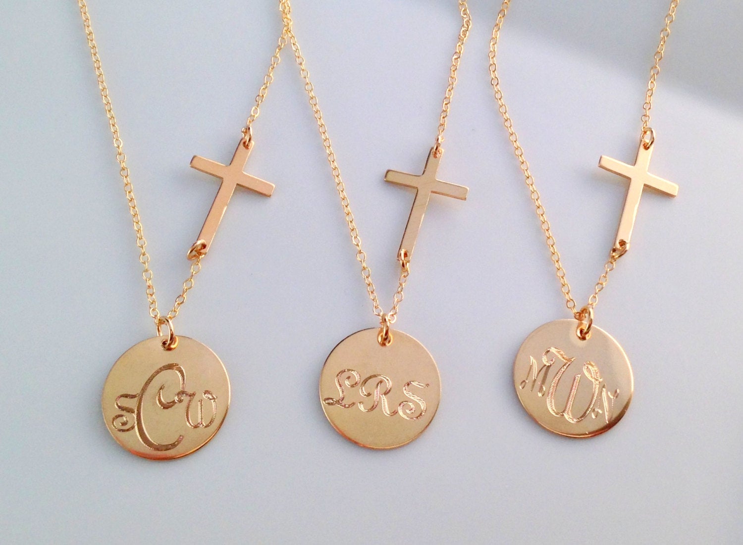 Mini Gold Initial Monogram Necklace 5/8 14K Gold Filled Disc Personalized-  Engraved Monogrammed- Bridesmaids Gift - Graduation- Mothers Day