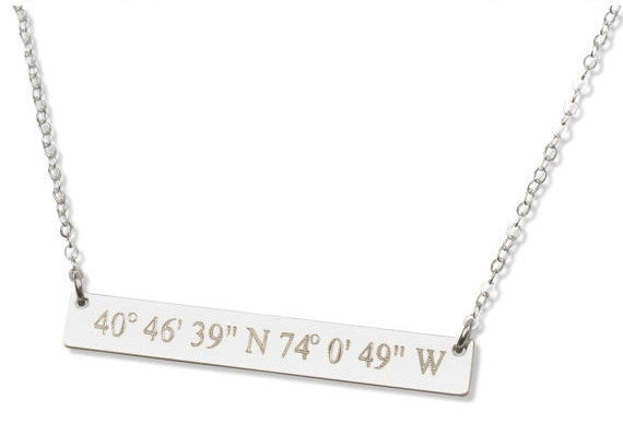 Sterling Silver Custom Coordinate Bar Engraved Necklace