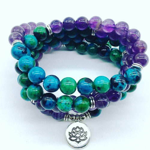 Amethyst Chrysocolla Mala Bracelet 108 beads