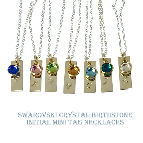 Swarovski Birthstone Necklace with Initial Tag