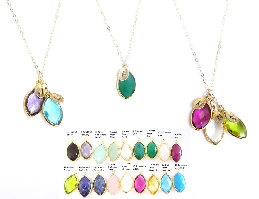Cascading Personalized Natural Birthstone Necklace - 3 birthstones & 3  initials - Danique Jewelry