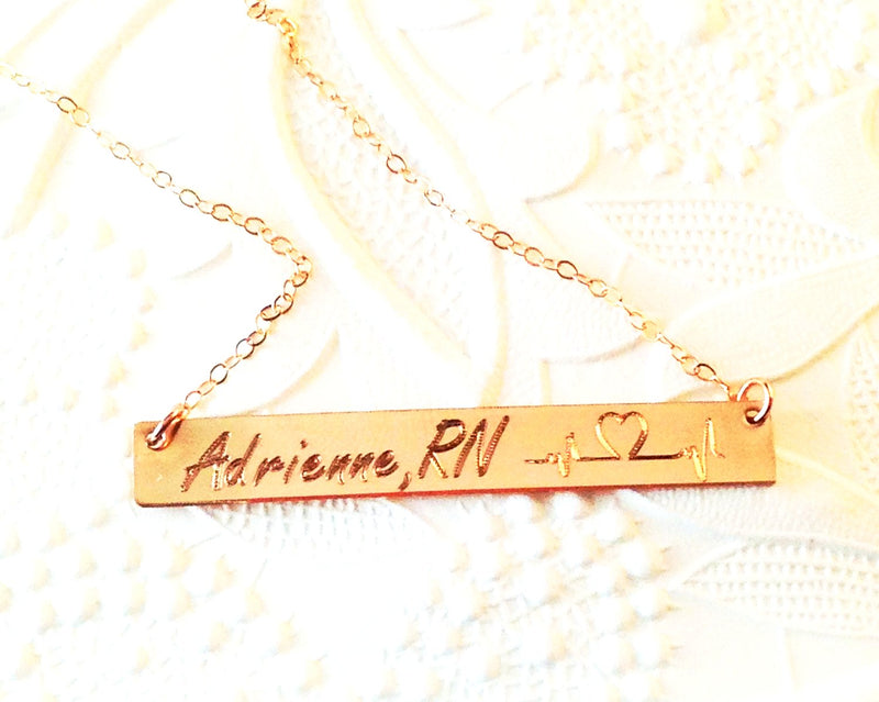 Engraved Name and Heartbeat Necklace - LillaDesigns