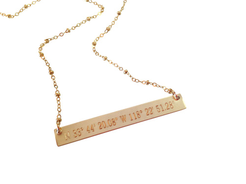 Custom Coordinate Gold Bar Engraved Necklace - LillaDesigns