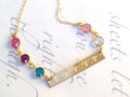 Sterling Silver Engraved Gold Bar Necklace with Swarovski Birthstone added - Mom jewelry